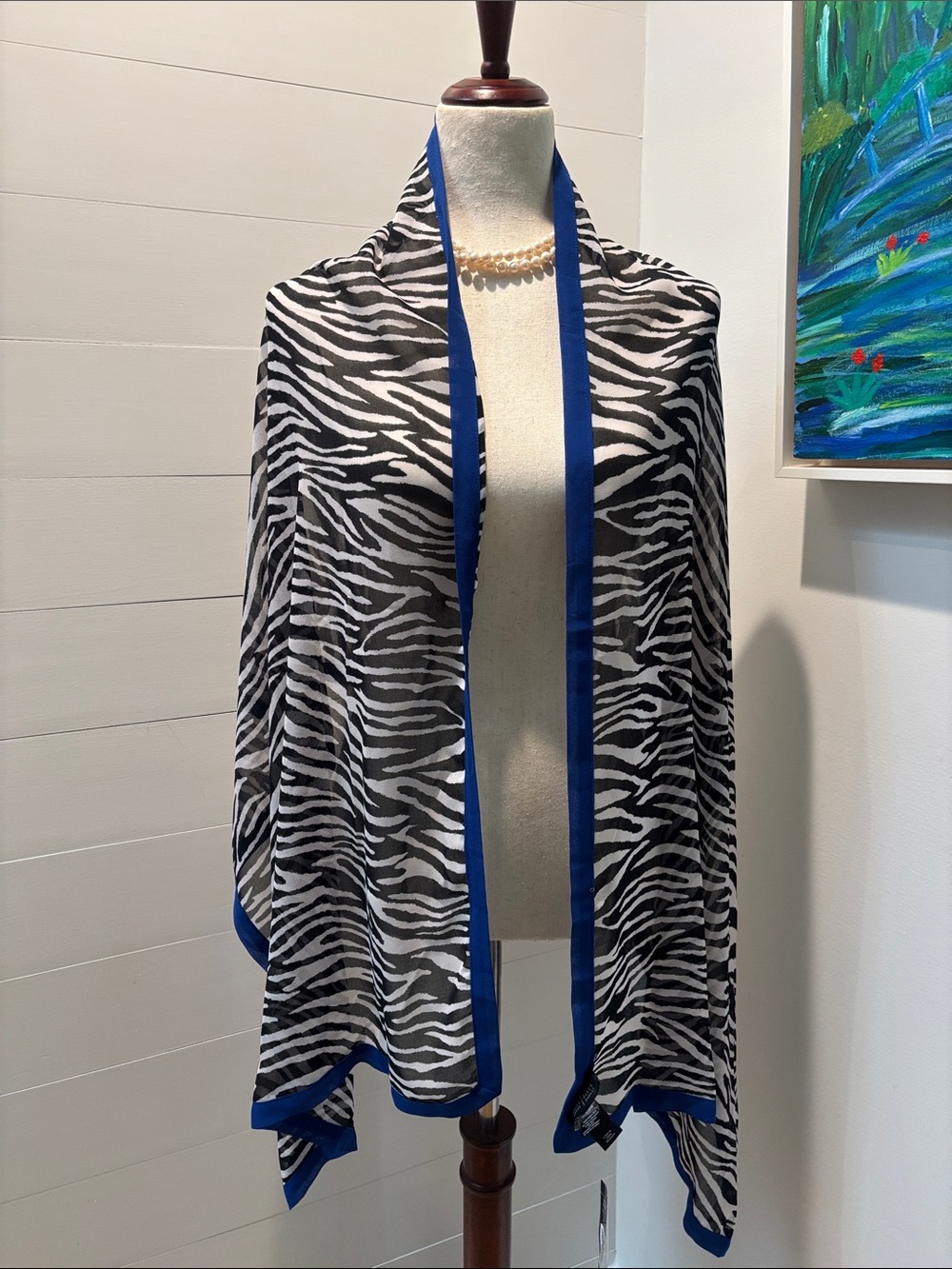 White House Black Market Zebra Print Wrap with Royal Blue Trim - NWT
